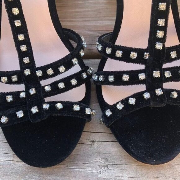 LOEFFLER RANDALL Elena Crystal-Embellished Sandals Heels Black Velvet Size 6 - Picture 6 of 7